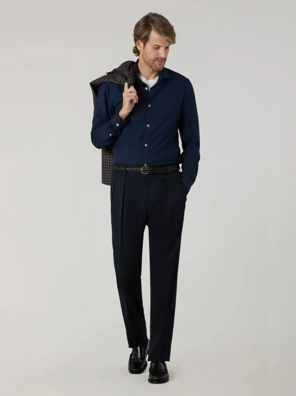 Blue Stretch Wool Tailored Trousers made by Boglioli