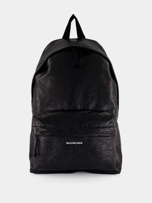 Black Explorer Leather Backpack made by Balenciaga