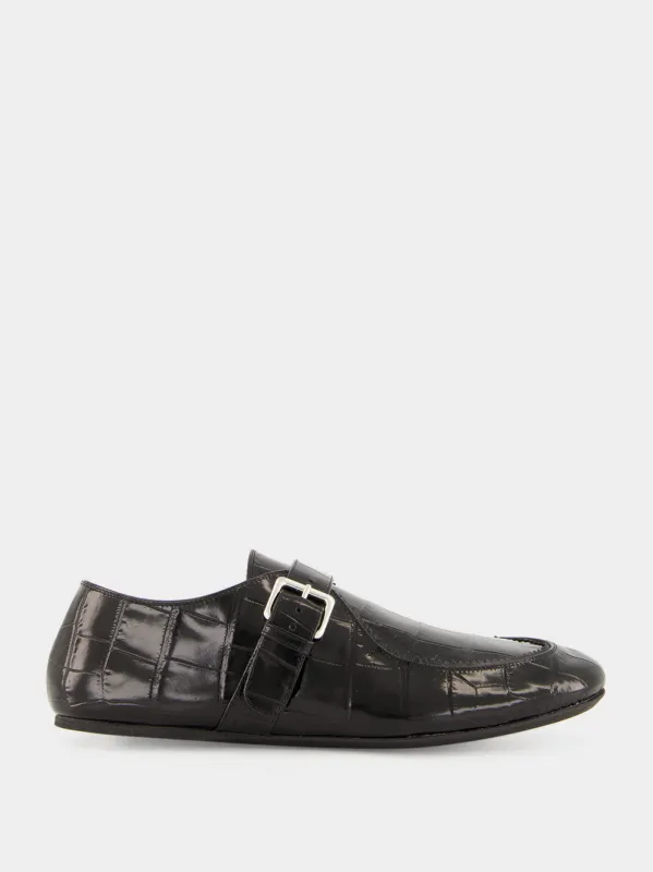 Black Croc-Effect Leather Loafers made by Marni