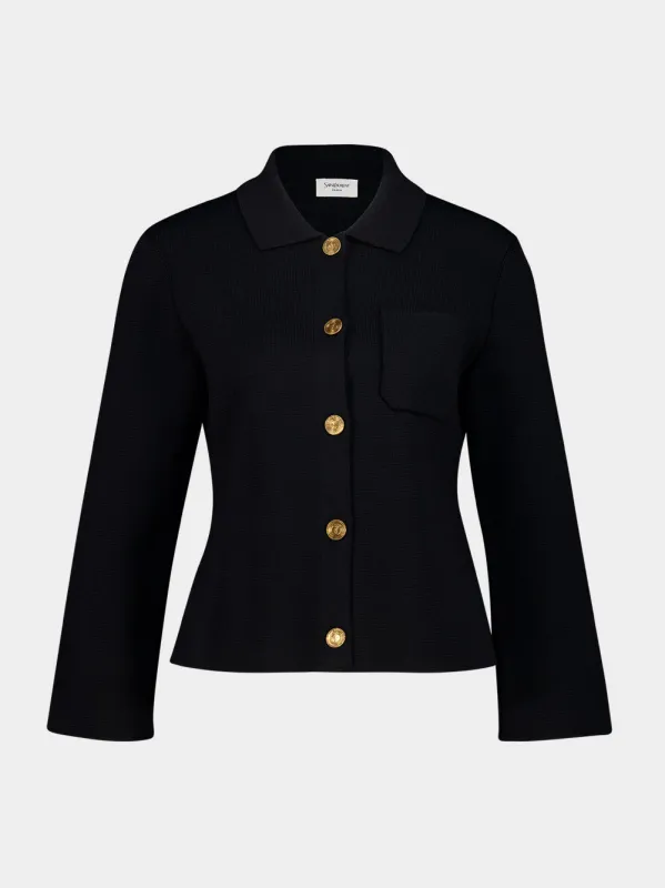 Black Wool Polo Cardigan made by Yves Saint Laurent
