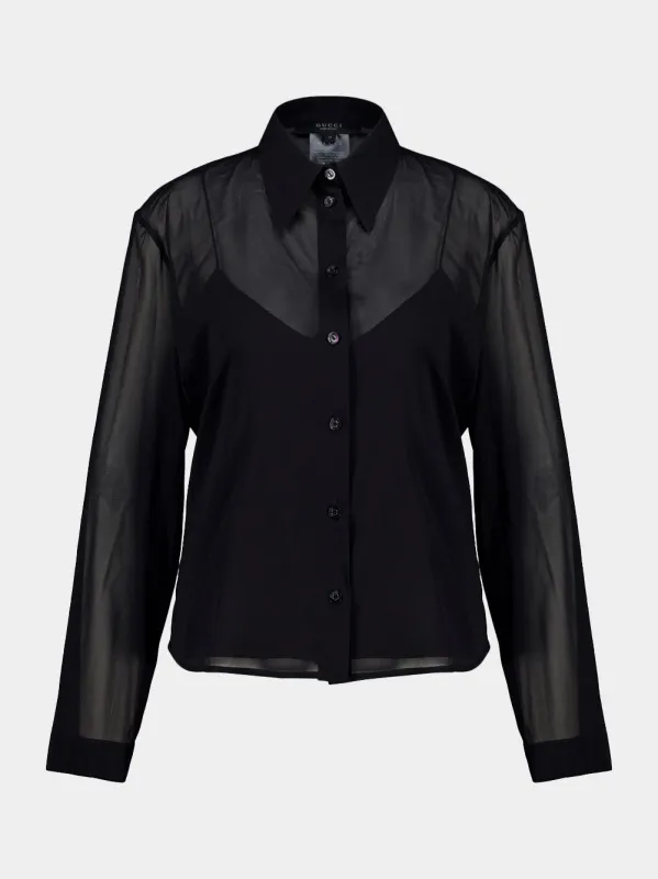 Black Silk Stretch Chiffon Shirt made by Gucci