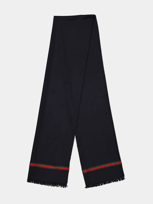 Dark Blue Double G Silk Cotton Jacquard Stole made by Gucci