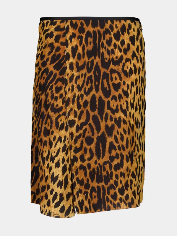 Black and Brown Leopard Print Silk Skirt made by Gucci