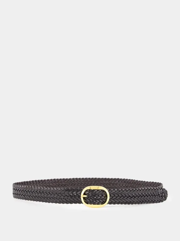 Brown Woven Leather Oval Belt made by Tom Ford