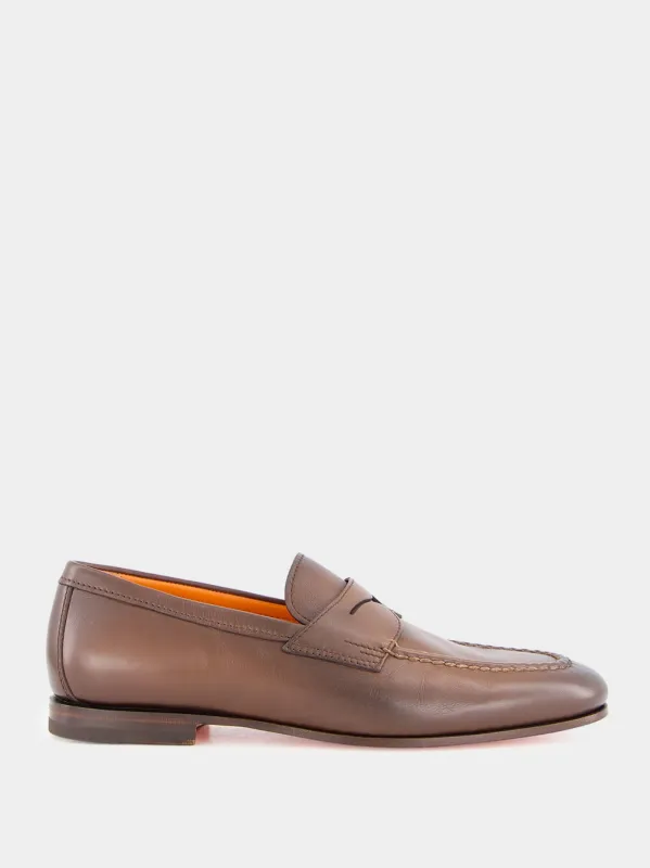 Hand-Polished Leather Penny Loafers made by Santoni