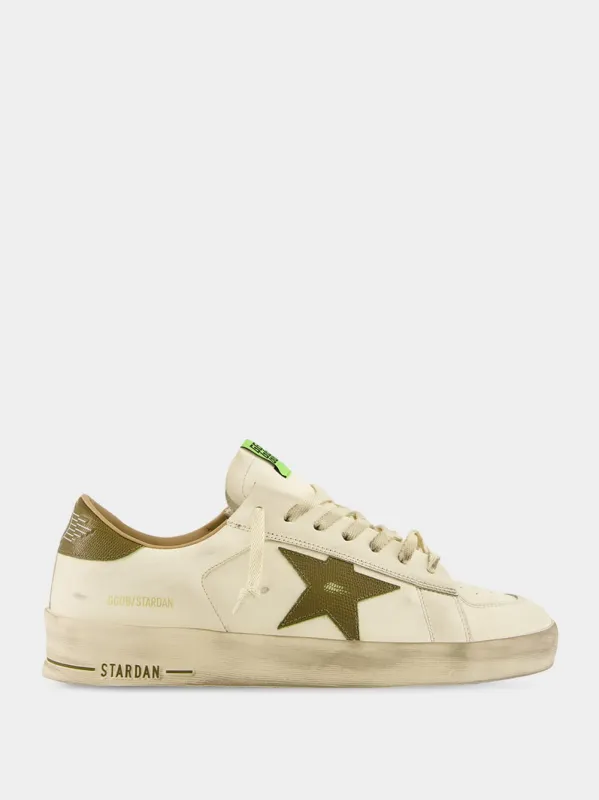 White Stardan Sneakers with Green Snake Star made by Golden Goose