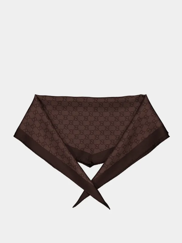 Beige and Dark Brown GG Diamond Silk Scarf made by Gucci
