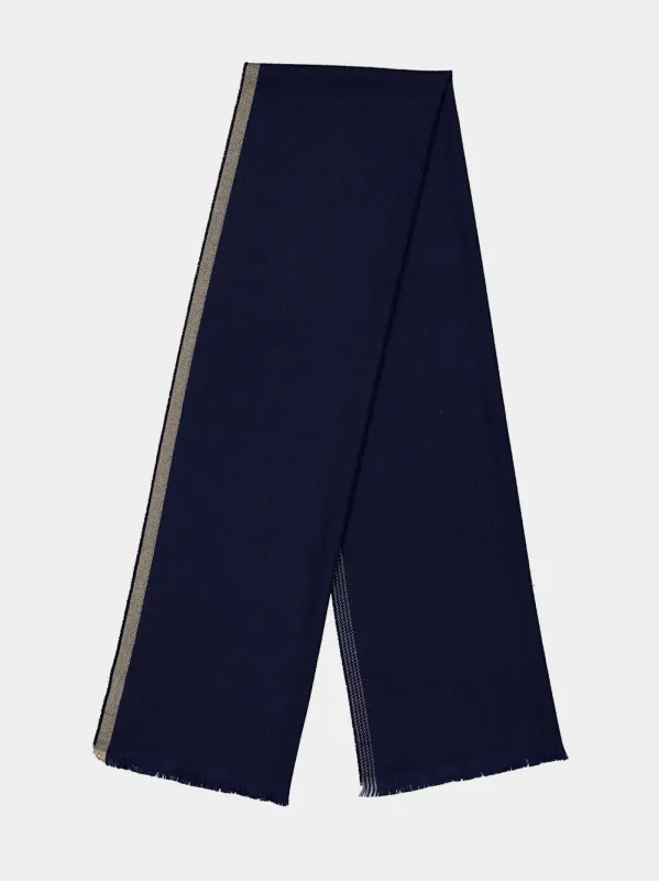 Blue Wool and Cashmere Striped Edge Scarf made by Brunello Cucinelli