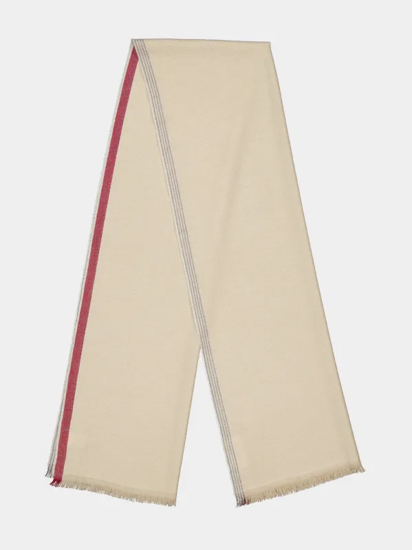 Sand Wool and Cashmere Striped Edge Scarf made by Brunello Cucinelli