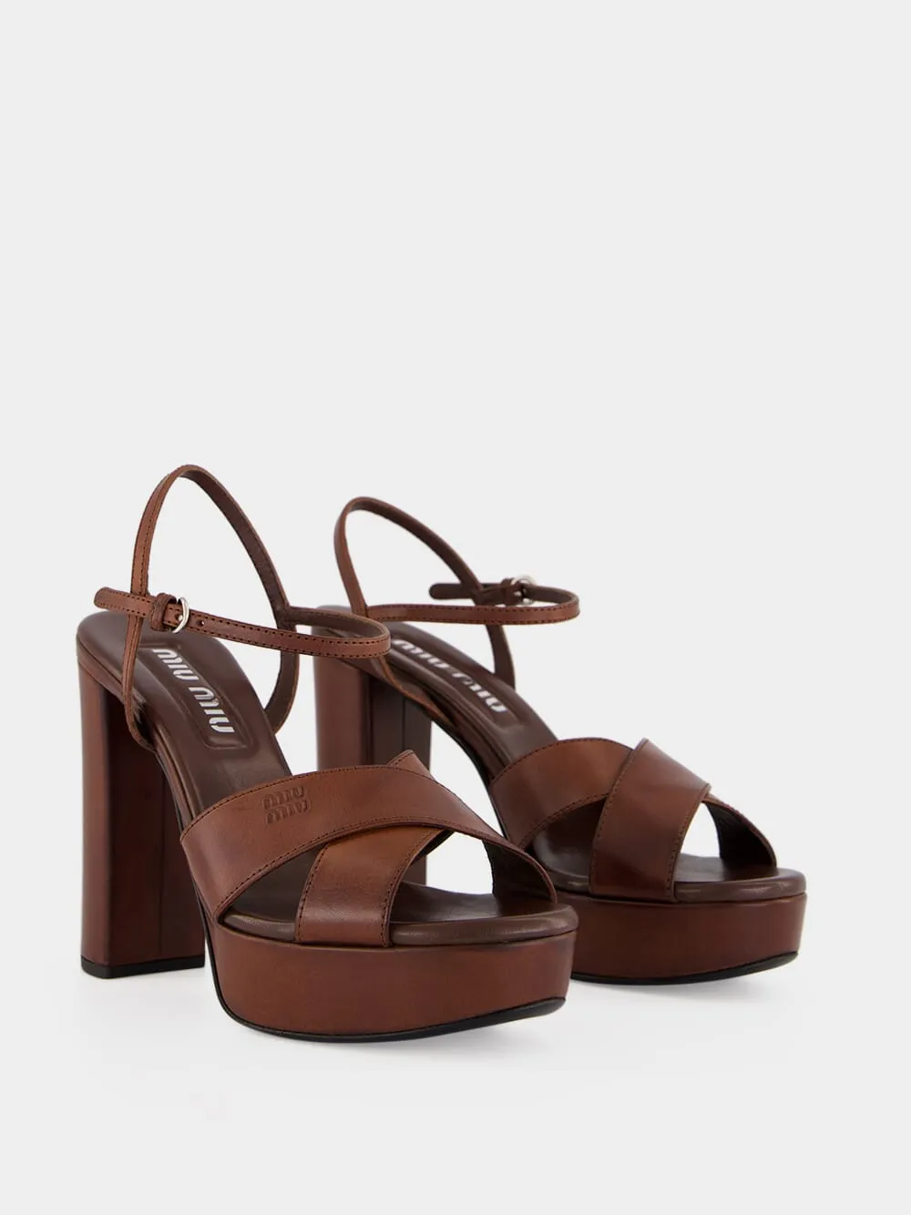 Coffee Leather Platform Sandals sold by Fashion Clinic product image thumbnail 3