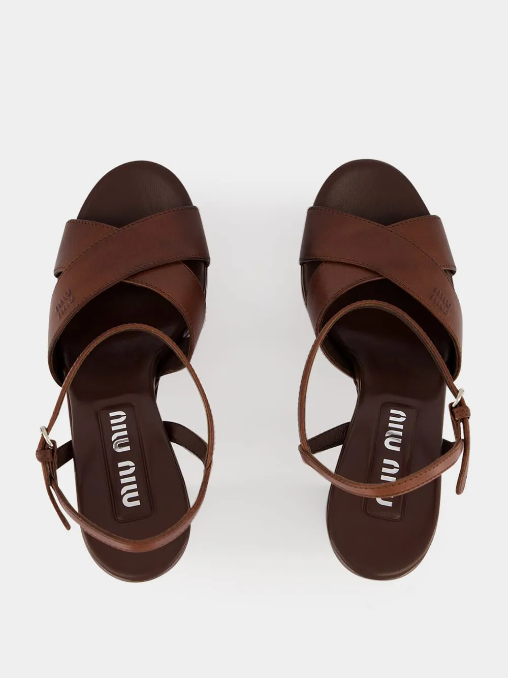 Coffee Leather Platform Sandals sold by Fashion Clinic product image thumbnail 4