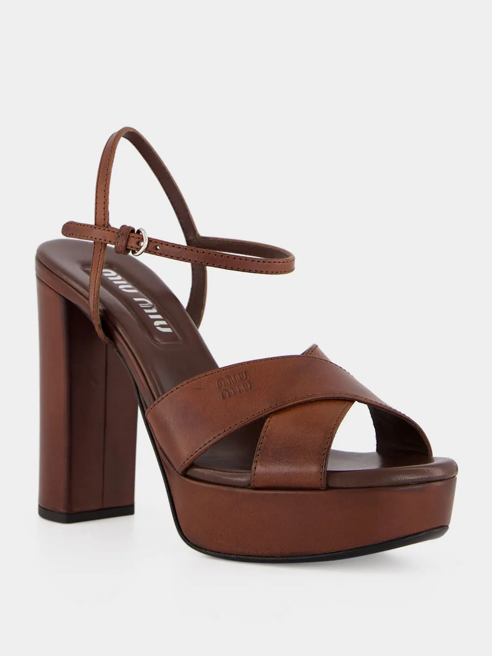Coffee Leather Platform Sandals sold by Fashion Clinic product image thumbnail 2