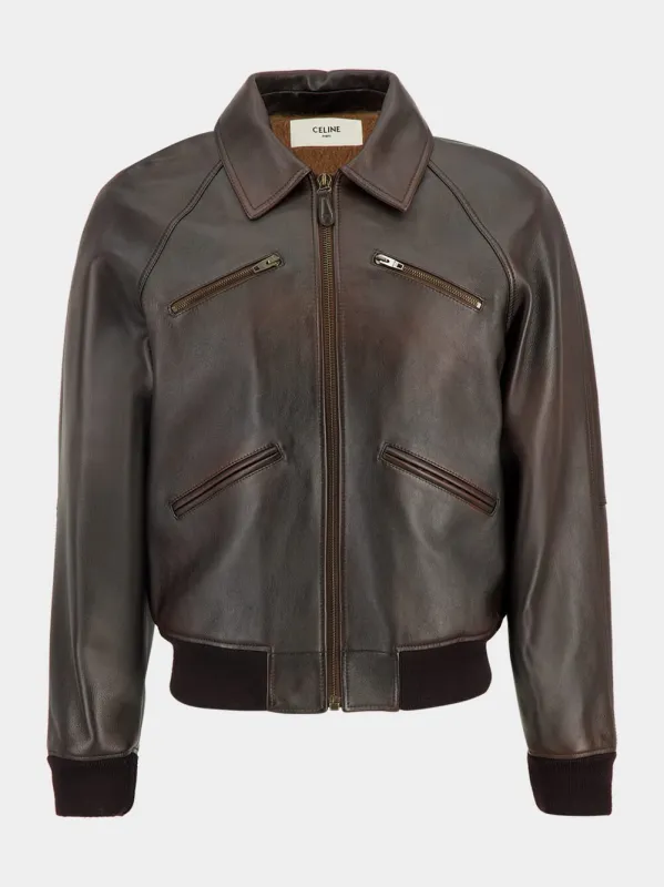 BOMBER JACKET ZIPPED W/ FRONT POCKETS LEATHER made by Celine