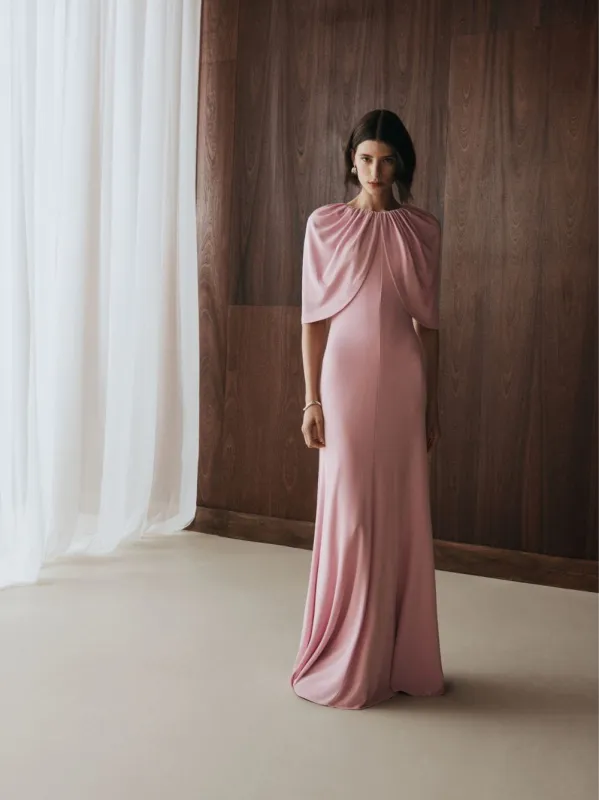 Pink Gathered Cape Jersey Gown made by Roland Mouret