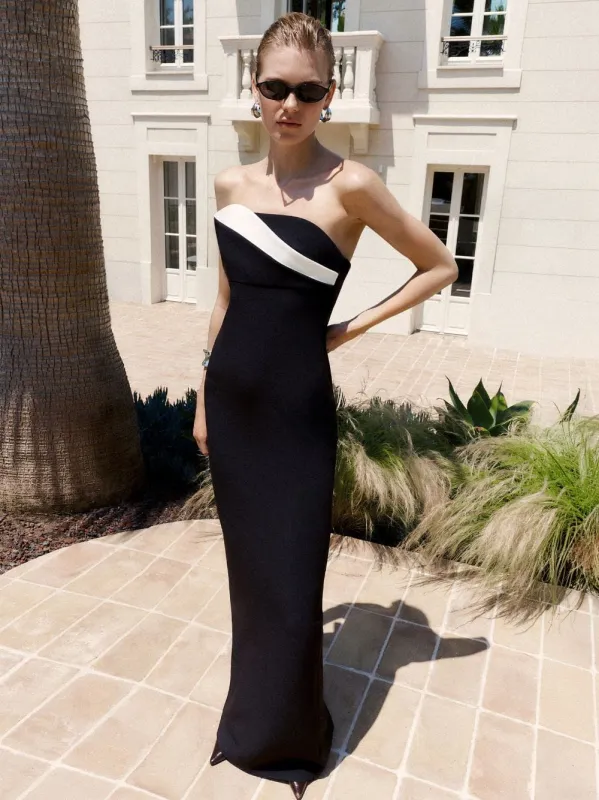 Black Strapless Monochrome Drape Gown made by Roland Mouret