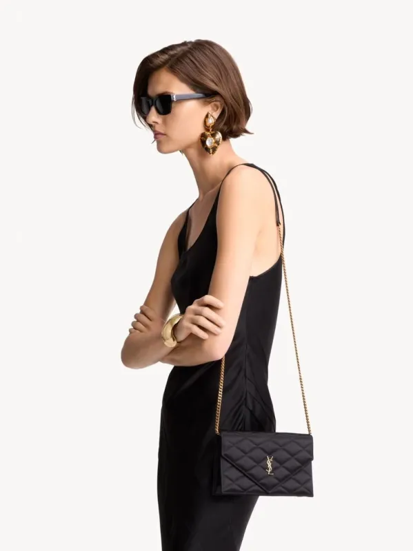 Black Paris Satin Chain Wallet made by Yves Saint Laurent