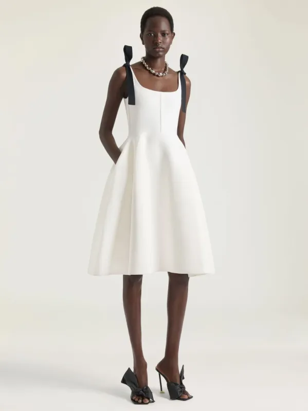 White Compact Knit Midi Dress with Bows made by Givenchy