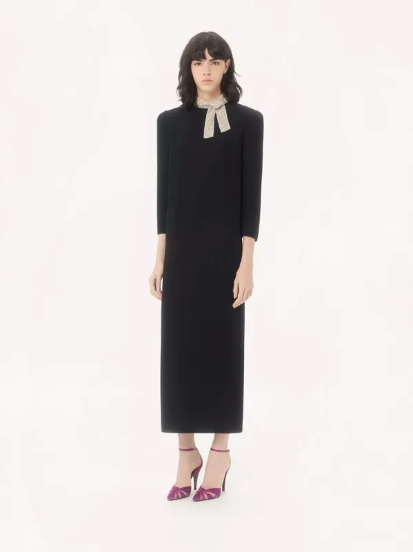 Black and Silver Cady Couture Embroidered Dress made by Valentino Garavani
