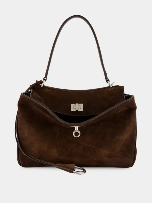 Light Espresso Rodeo Small Suede Handbag made by Balenciaga