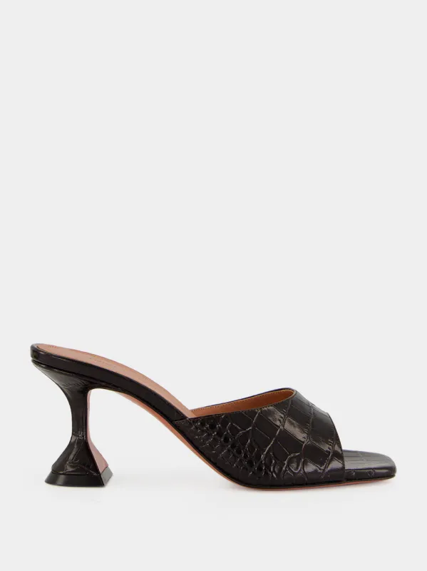 Lupita Coffee Croc-Effect Leather 70 Heeled Mules made by Amina Muaddi