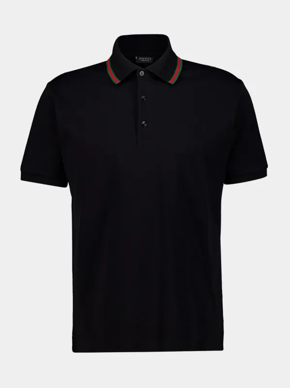 Black Web Trim Cotton Piquet Polo Shirt made by Gucci