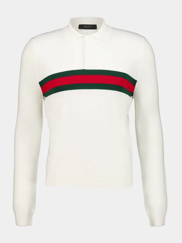 White Web Stripe Cashmere Polo Shirt made by Gucci