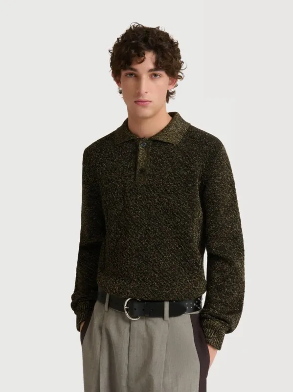 Black Wool Polo Sweater with Lurex made by Marni
