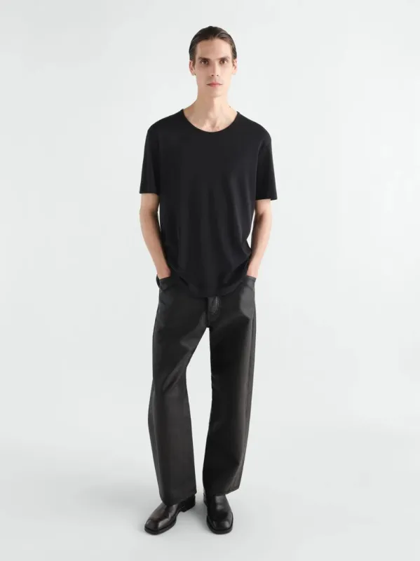 Black Ribbed Jersey Scoop-Neck T-Shirt made by Lemaire