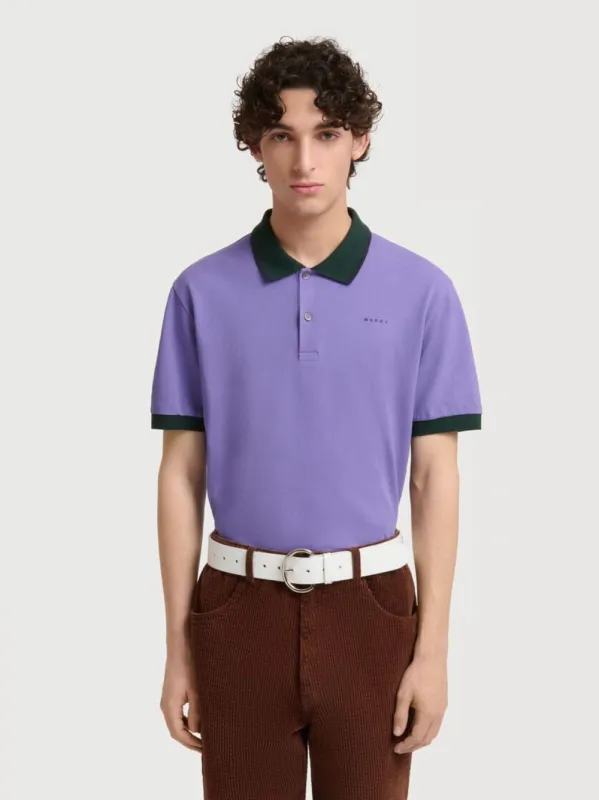Purple Contrast Trim Cotton Piqué Polo made by Marni