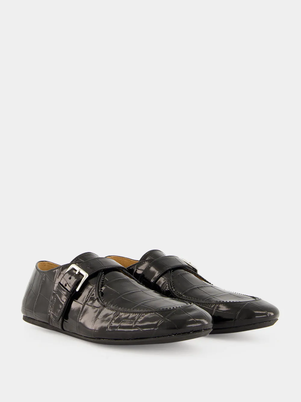Black Croc-Effect Leather Loafers sold by Fashion Clinic product image thumbnail 3