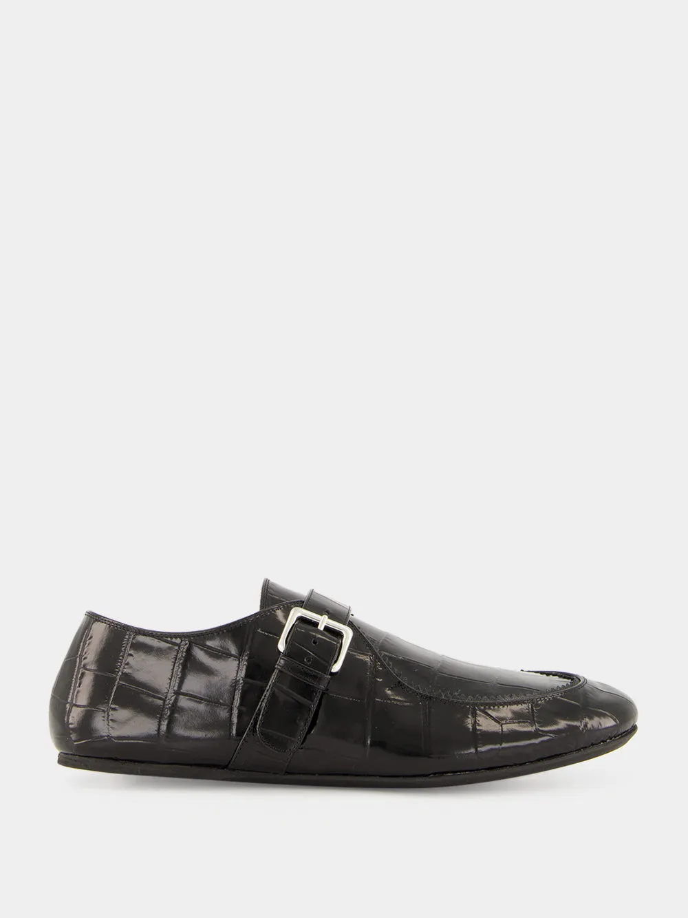 Black Croc-Effect Leather Loafers sold by Fashion Clinic