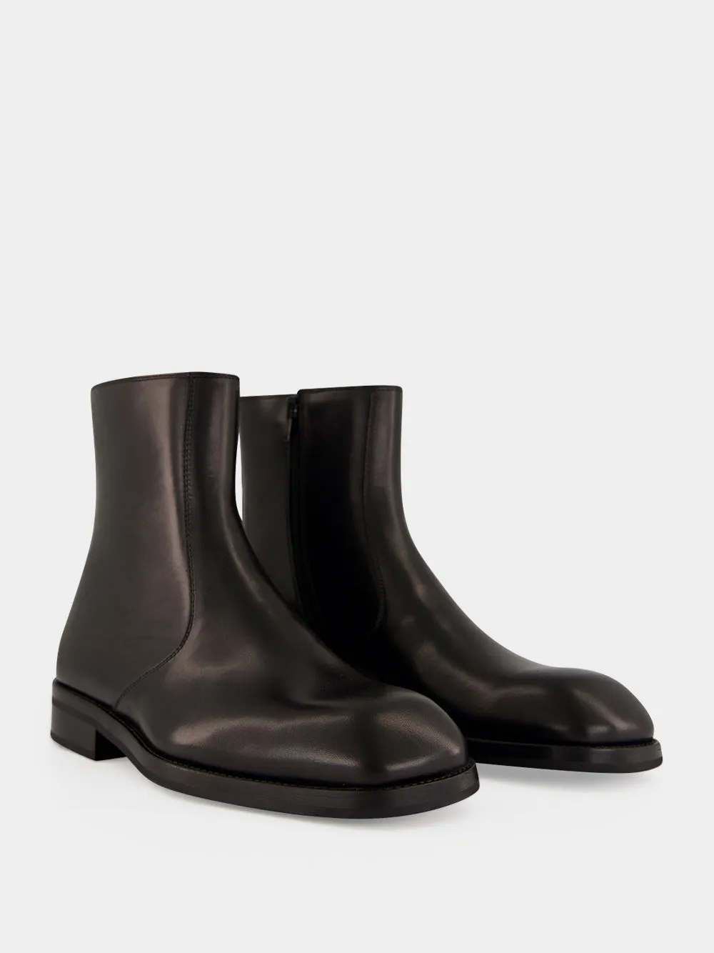 Black Zipped Shiny Leather Ankle Boots sold by Fashion Clinic product image thumbnail 4