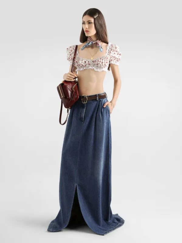Small Rose Print Poplin Crop Top made by Dolce & Gabanna