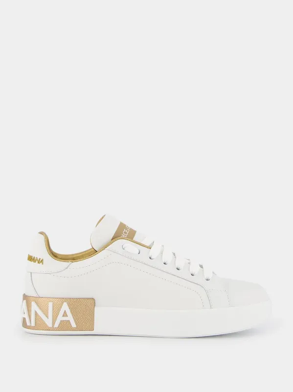 Portofino Gold Leather Sneakers made by Dolce & Gabanna