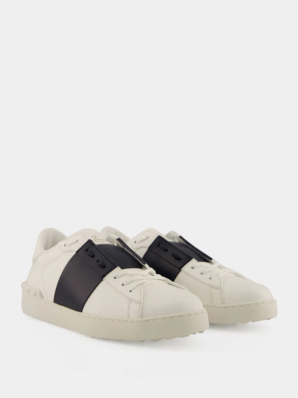 White and Blue Open Leather Sneakers sold by Fashion Clinic product image thumbnail 3