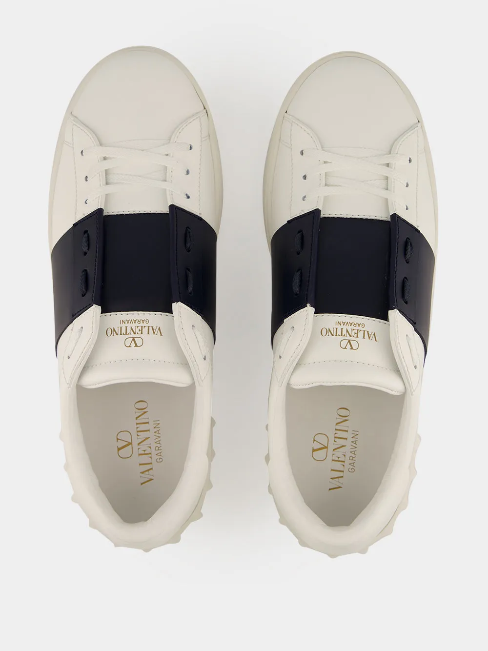 White and Blue Open Leather Sneakers sold by Fashion Clinic product image thumbnail 4