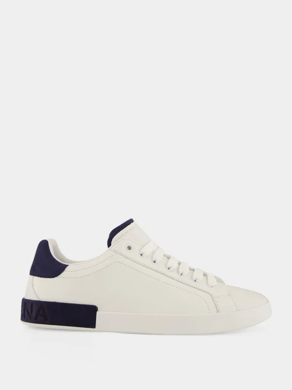 White and Blue Calf Leather Low-Top Sneakers made by Dolce & Gabanna