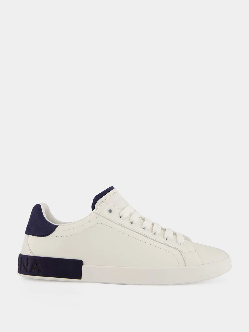 White and Blue Calf Leather Low-Top Sneakers sold by Fashion Clinic