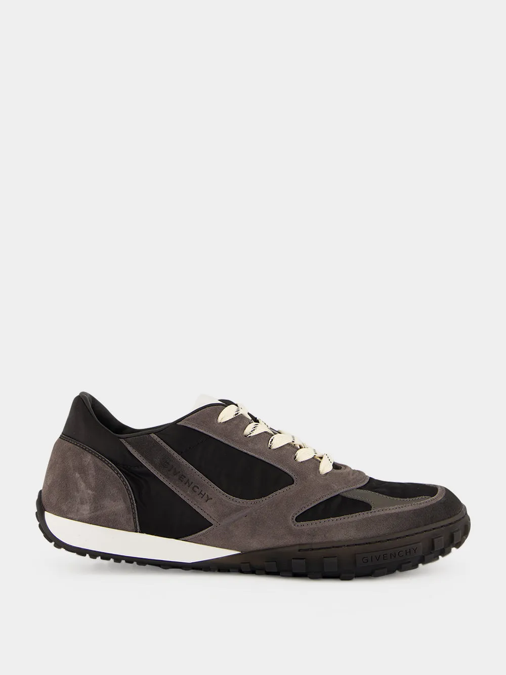 Grey and Black Glide Nylon Suede Sneakers sold by Fashion Clinic