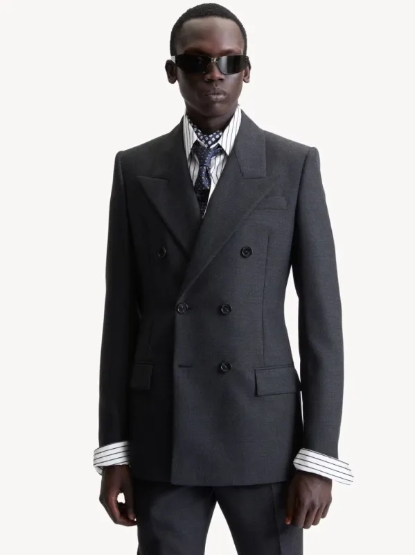 Anthracite Double-Breasted Wool Blazer made by Yves Saint Laurent