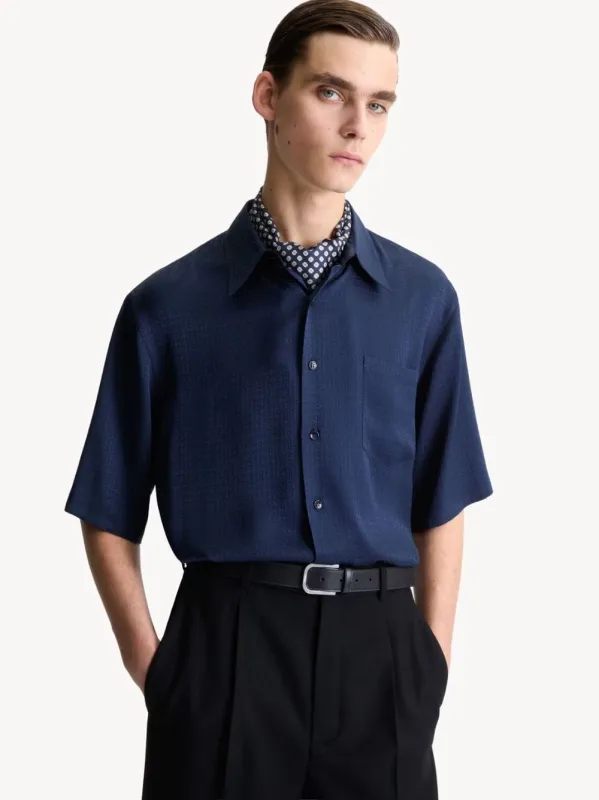 Prussian Blue Diamond Silk Jacquard Shirt made by Yves Saint Laurent