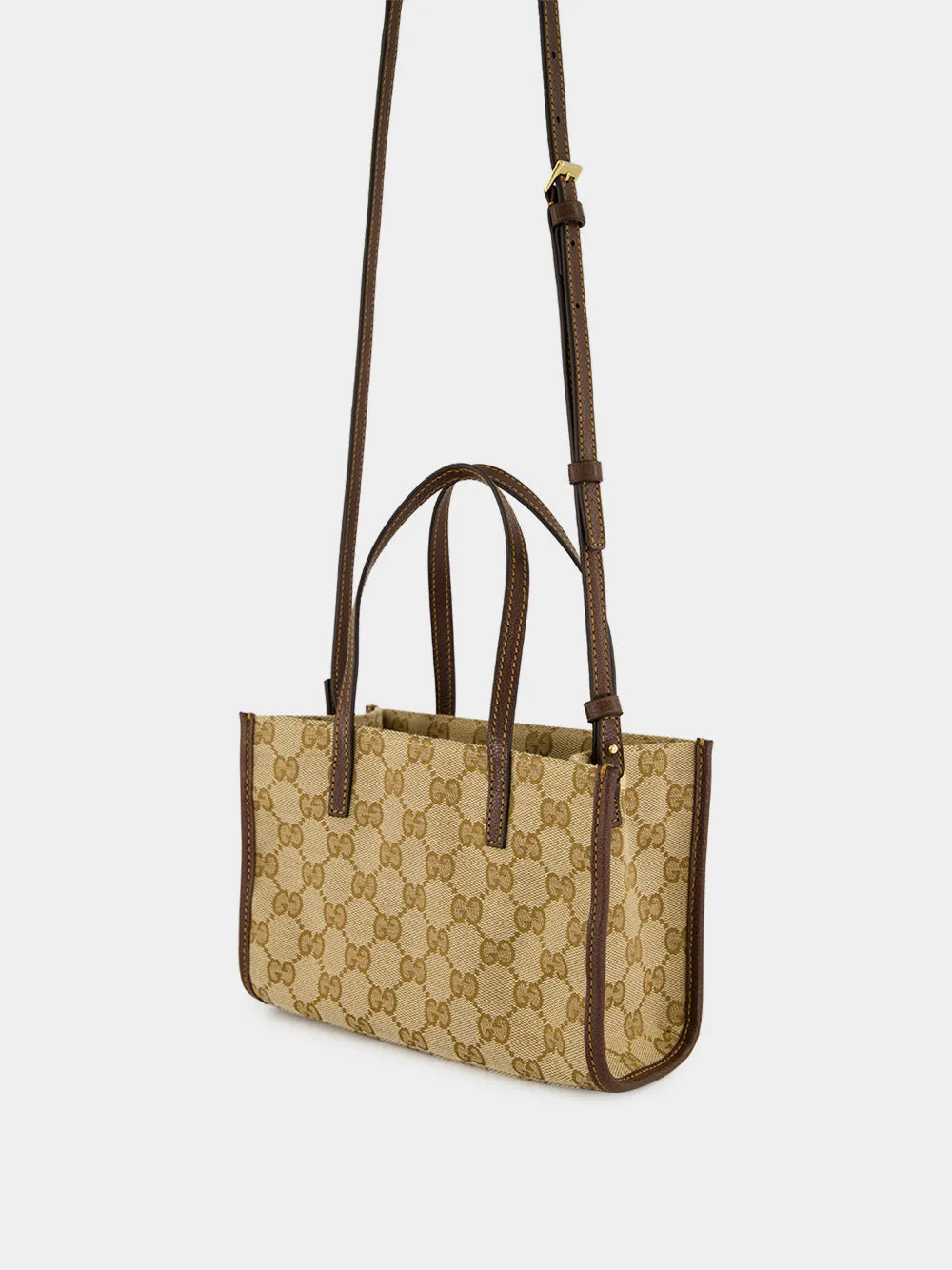 Sand and Dark Brown GG Canvas Small Tote Bag sold by Fashion Clinic product image thumbnail 5
