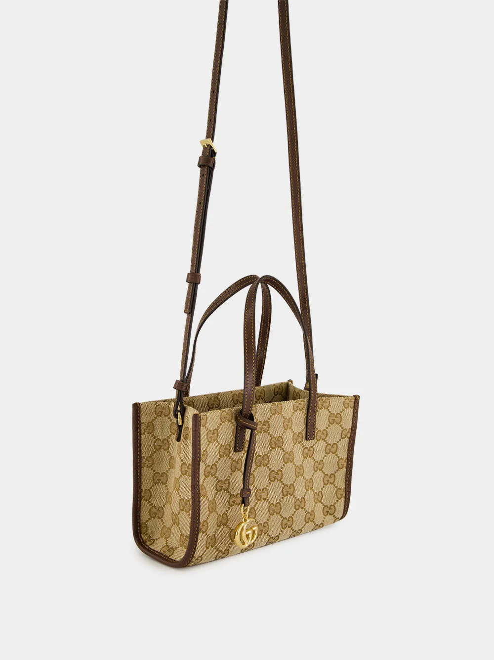 Sand and Dark Brown GG Canvas Small Tote Bag sold by Fashion Clinic product image thumbnail 3