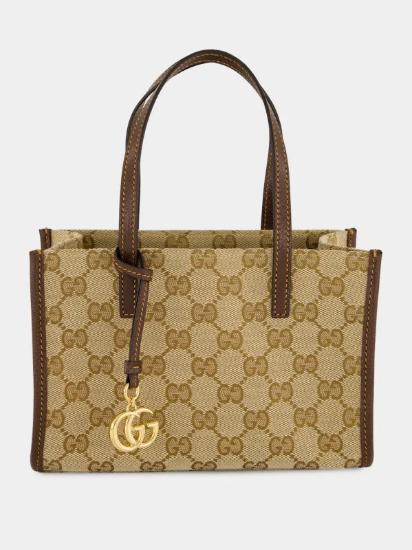 Sand and Dark Brown GG Canvas Small Tote Bag made by Gucci