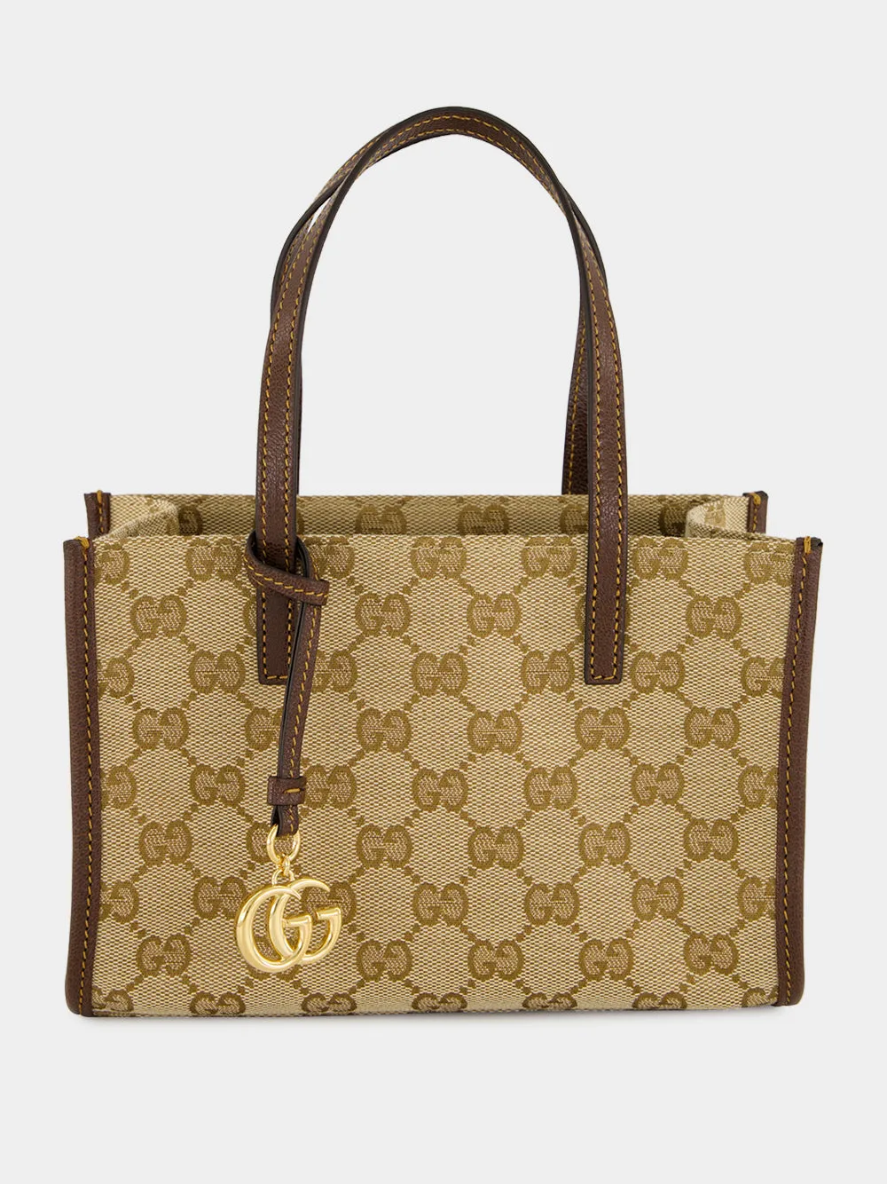 Sand and Dark Brown GG Canvas Small Tote Bag sold by Fashion Clinic