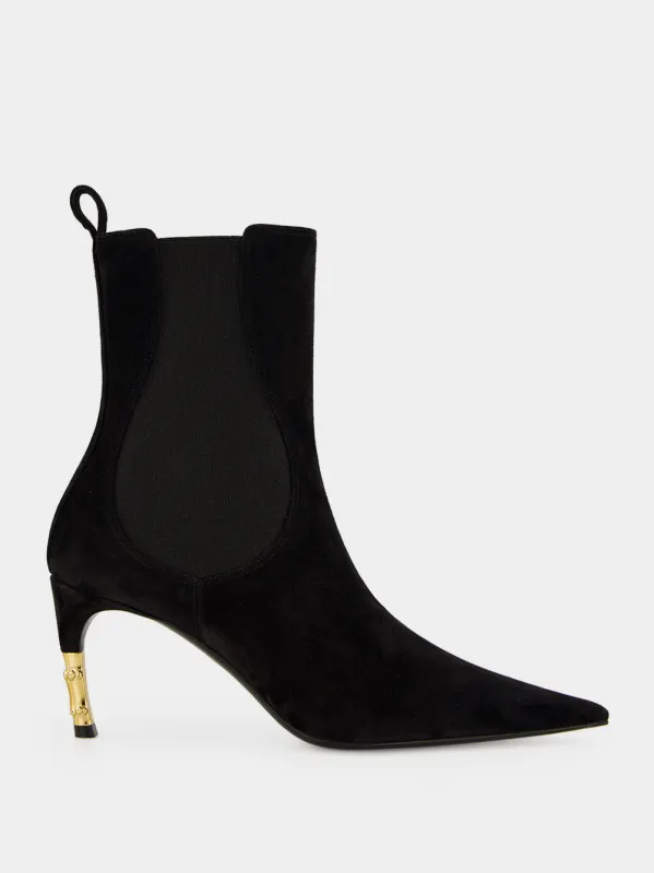Black Leather Pointed-Toe Ankle Boots made by Gucci