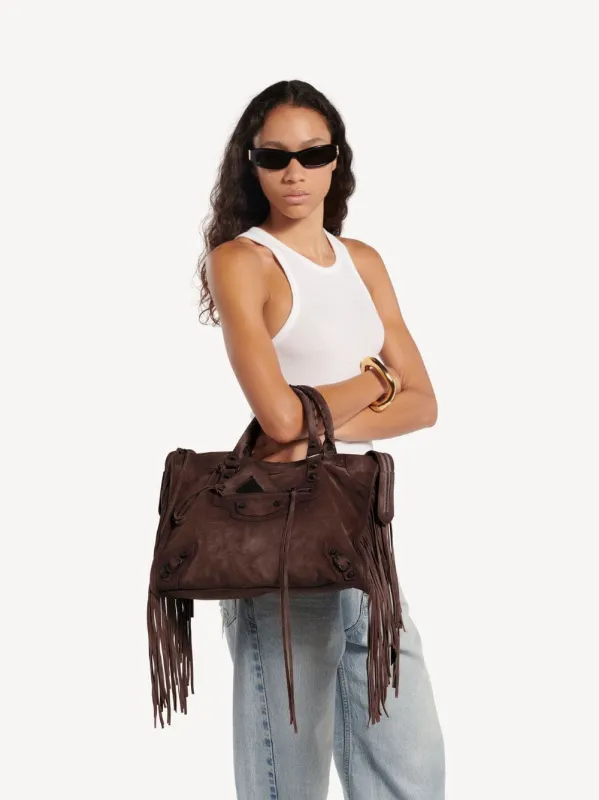 Light Espresso Le City Medium Fringe Bag made by Balenciaga