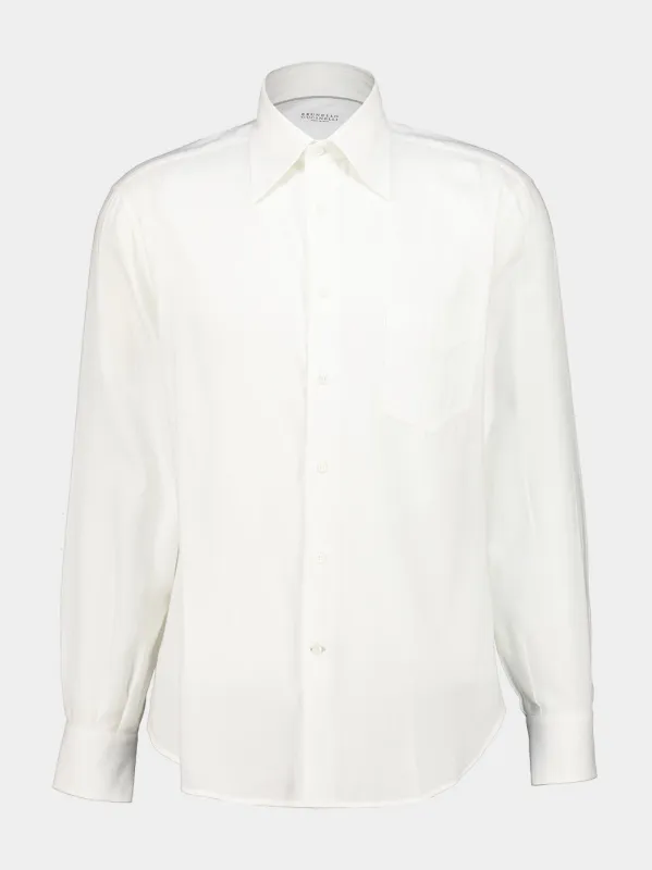 White Cotton and Lyocell Shirt made by Brunello Cucinelli