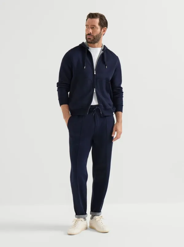 Cobalt Cashmere and Silk Blend Zip Hooded Sweatshirt made by Brunello Cucinelli