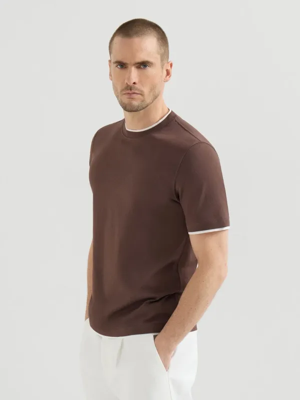 Brown Cotton Jersey Layered T-Shirt made by Brunello Cucinelli